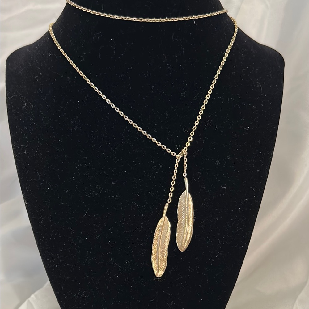 Vintage Gold Feather Necklace